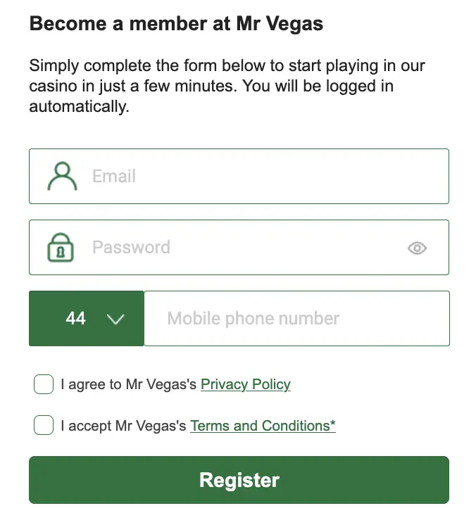 Mr Vegas Sign up